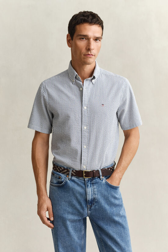 Chemise &agrave; manches courtes en seersucker &agrave; rayures