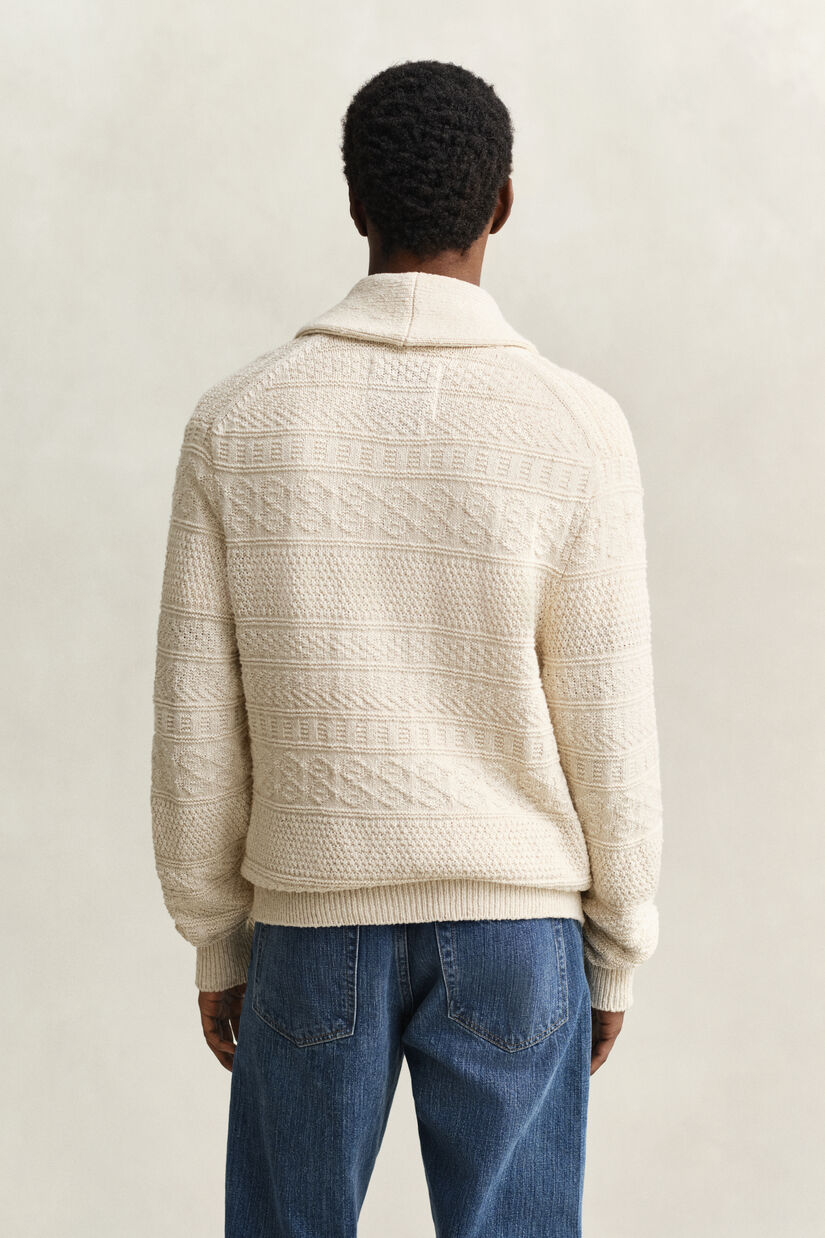 Cardigan en coton m&eacute;lang&eacute; textur&eacute;