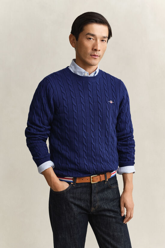 Pull col rond en maille de coton torsad&eacute;e