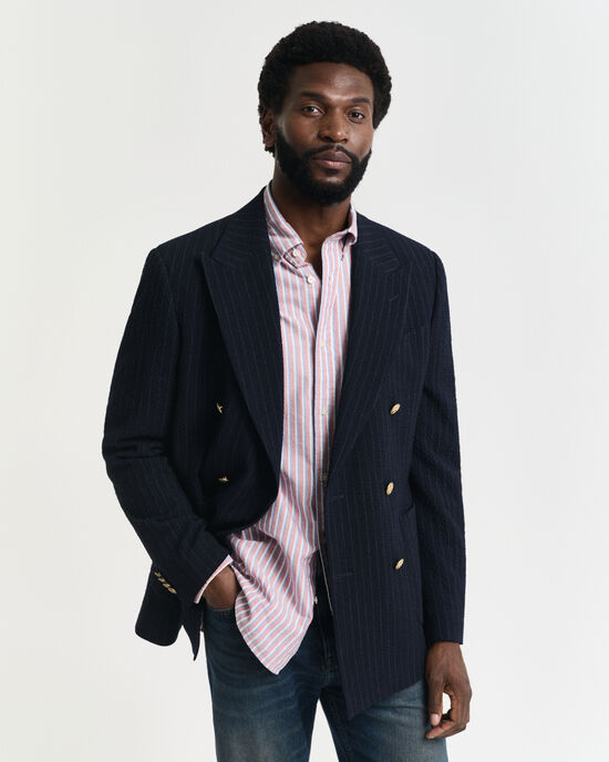 Veste Club Blazer coupe slim en seersucker &agrave; rayures