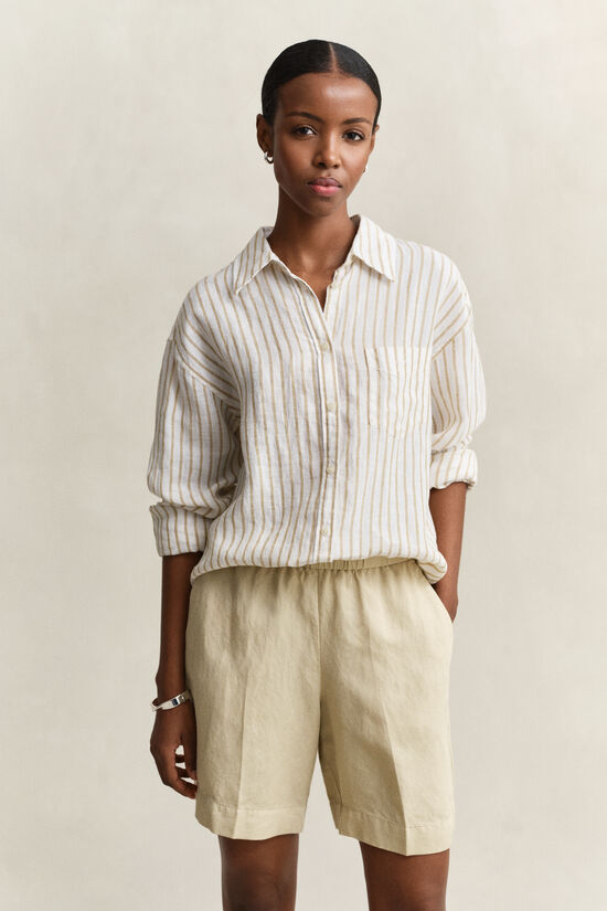 Chemise relaxed fit en lin &agrave; rayures