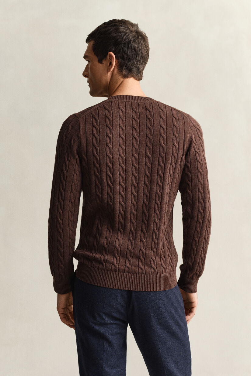Pull col rond en maille de coton torsad&eacute;e