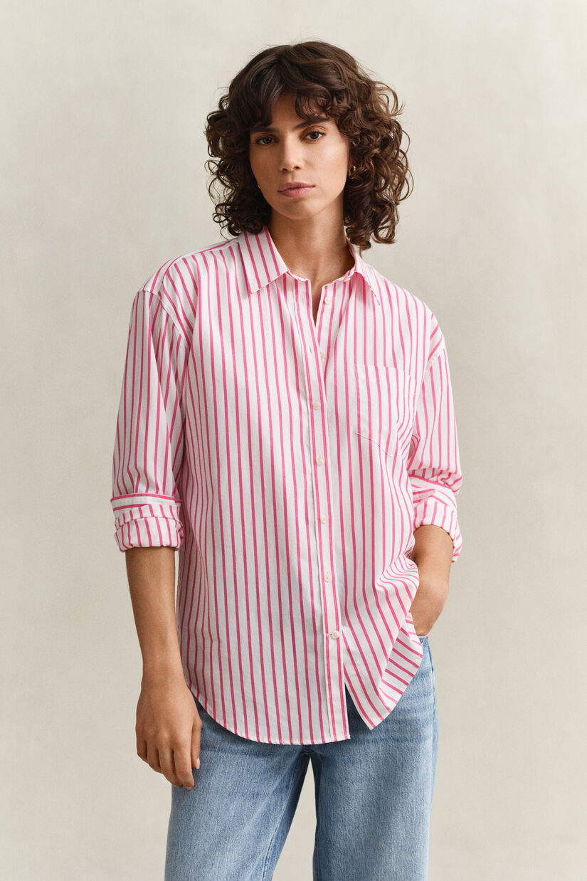 Chemise classique coupe d&eacute;contract&eacute;e en popeline &agrave; rayures