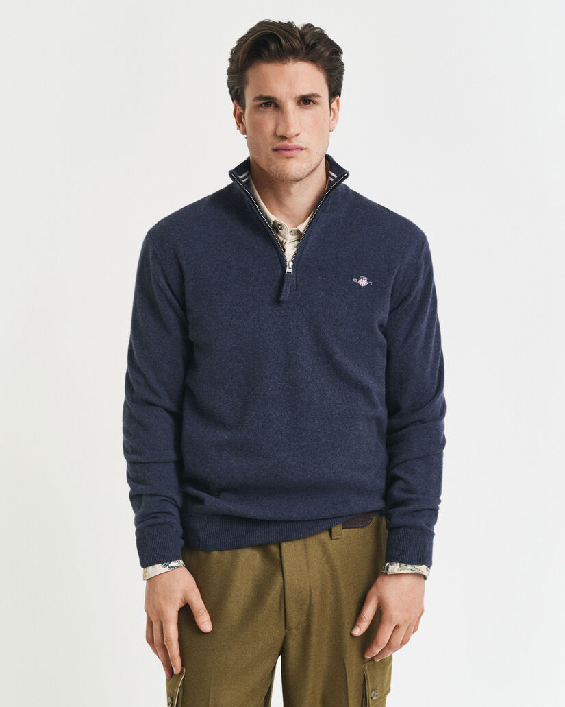 Pull &agrave; demi-zip en laine d'agneau ultra-fine