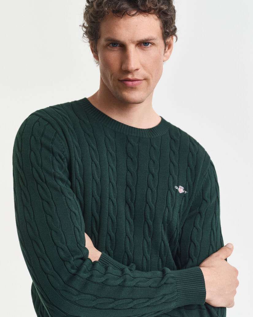 Pull col rond en maille de coton torsad&eacute;e