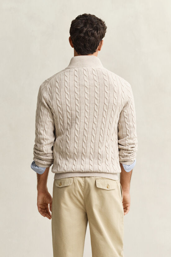 Pull &agrave; demi-zip en maille de coton torsad&eacute;e