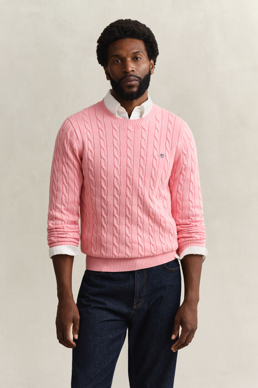Pull col rond en maille de coton torsad&eacute;e