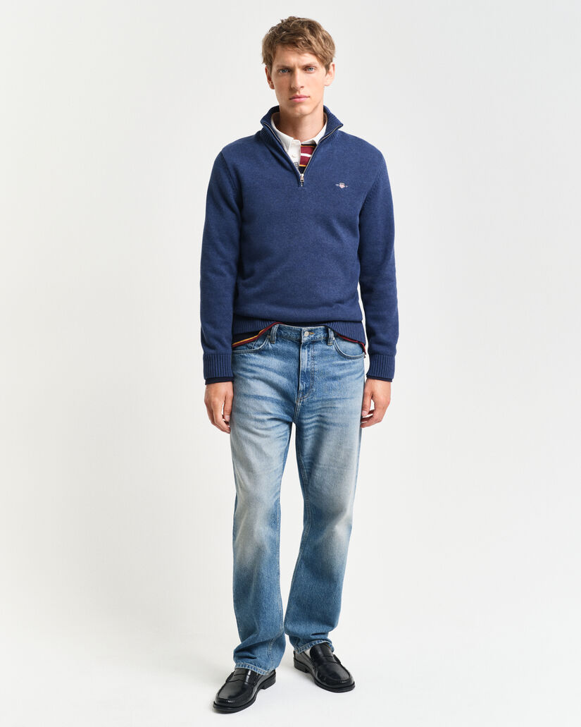 Pull en coton d&eacute;contract&eacute; &agrave; demi-zip