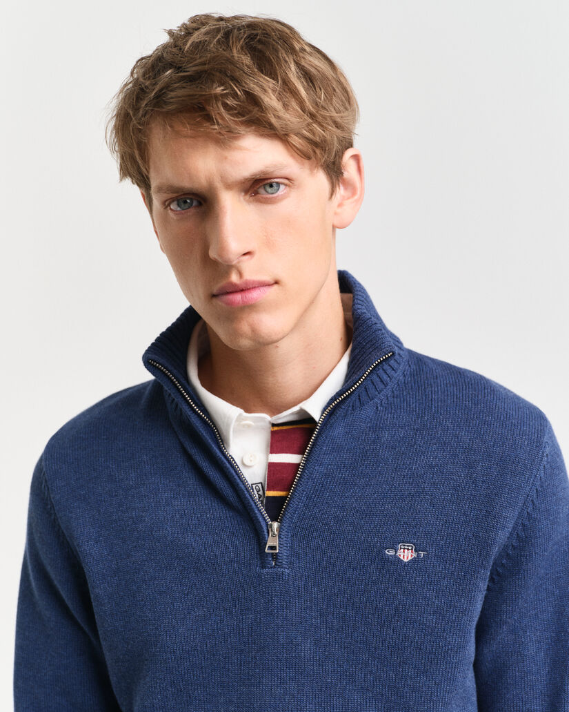 Pull en coton d&eacute;contract&eacute; &agrave; demi-zip
