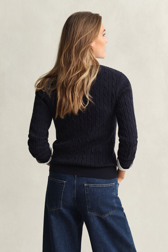 Pull col V en maille de coton stretch &agrave; torsades