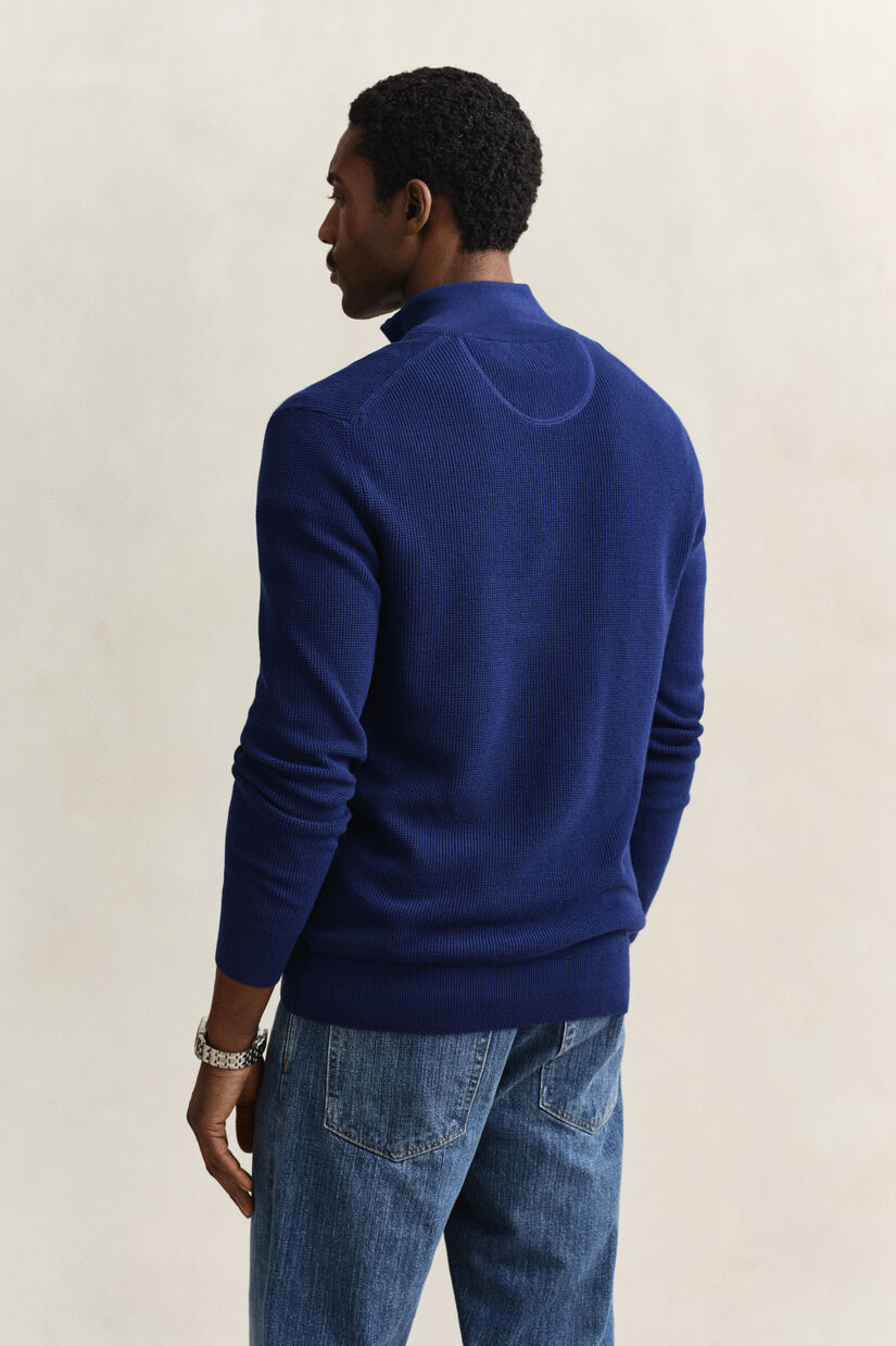 Pull &agrave; demi-zip en coton textur&eacute;