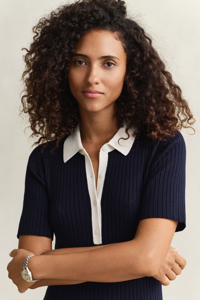 Robe polo en maille c&ocirc;tel&eacute;e