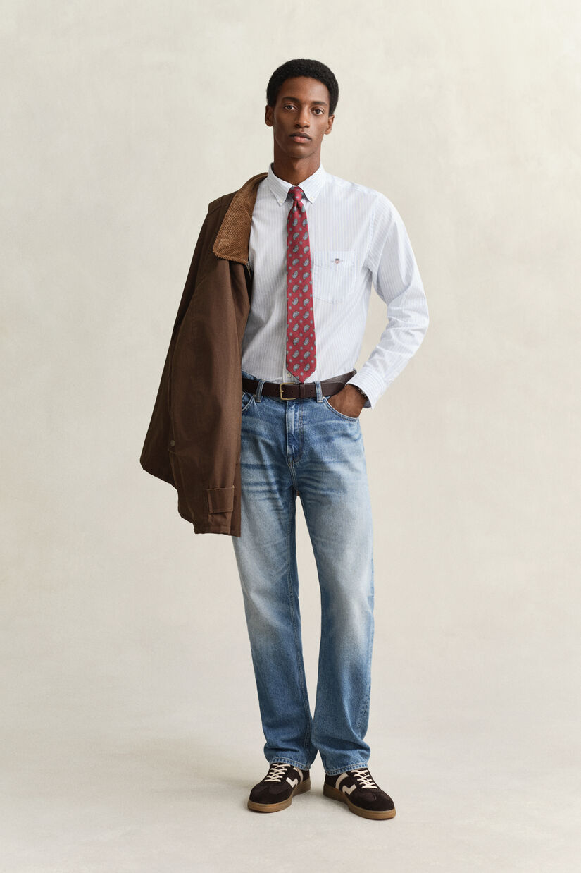 Chemise en popeline &agrave; rayures classique