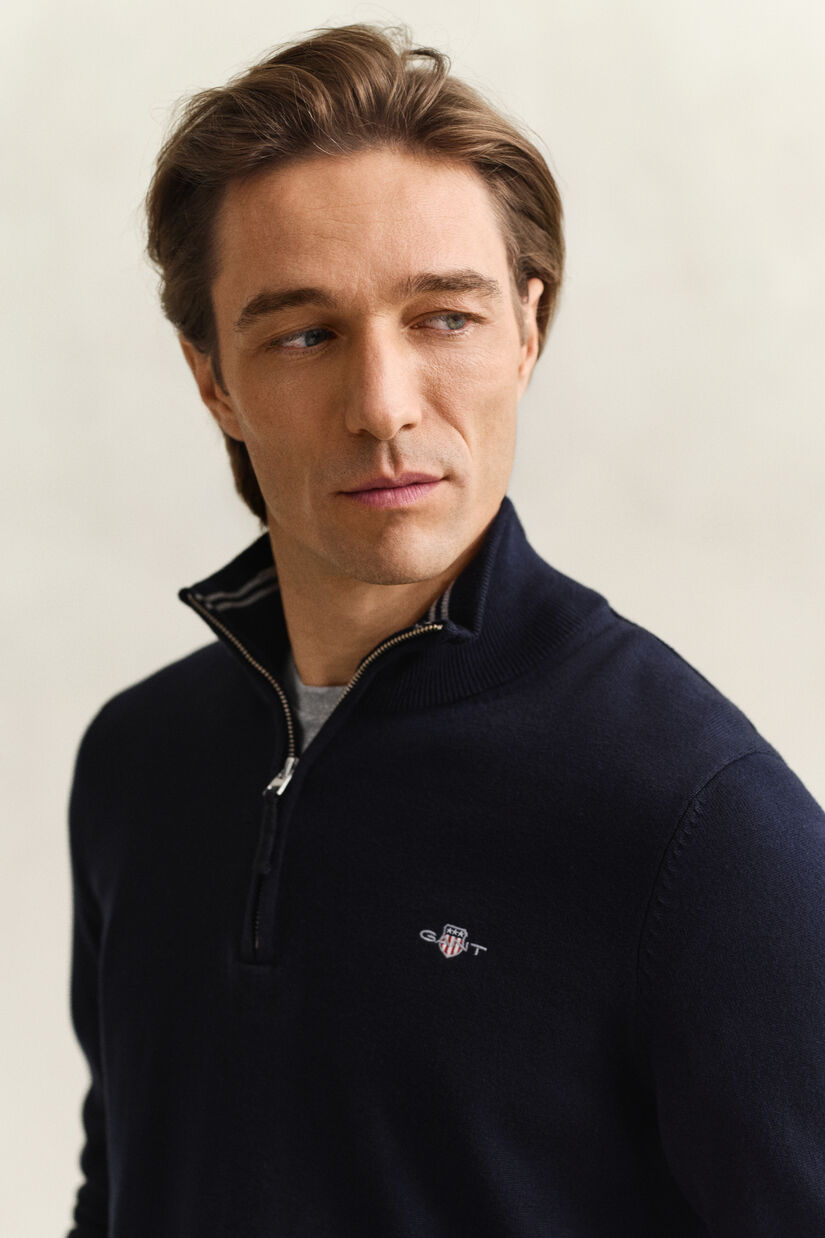 Pull &agrave; demi-zip en coton classique