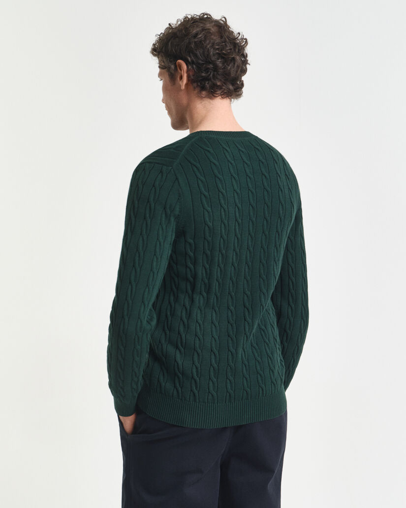 Pull col rond en maille de coton torsad&eacute;e