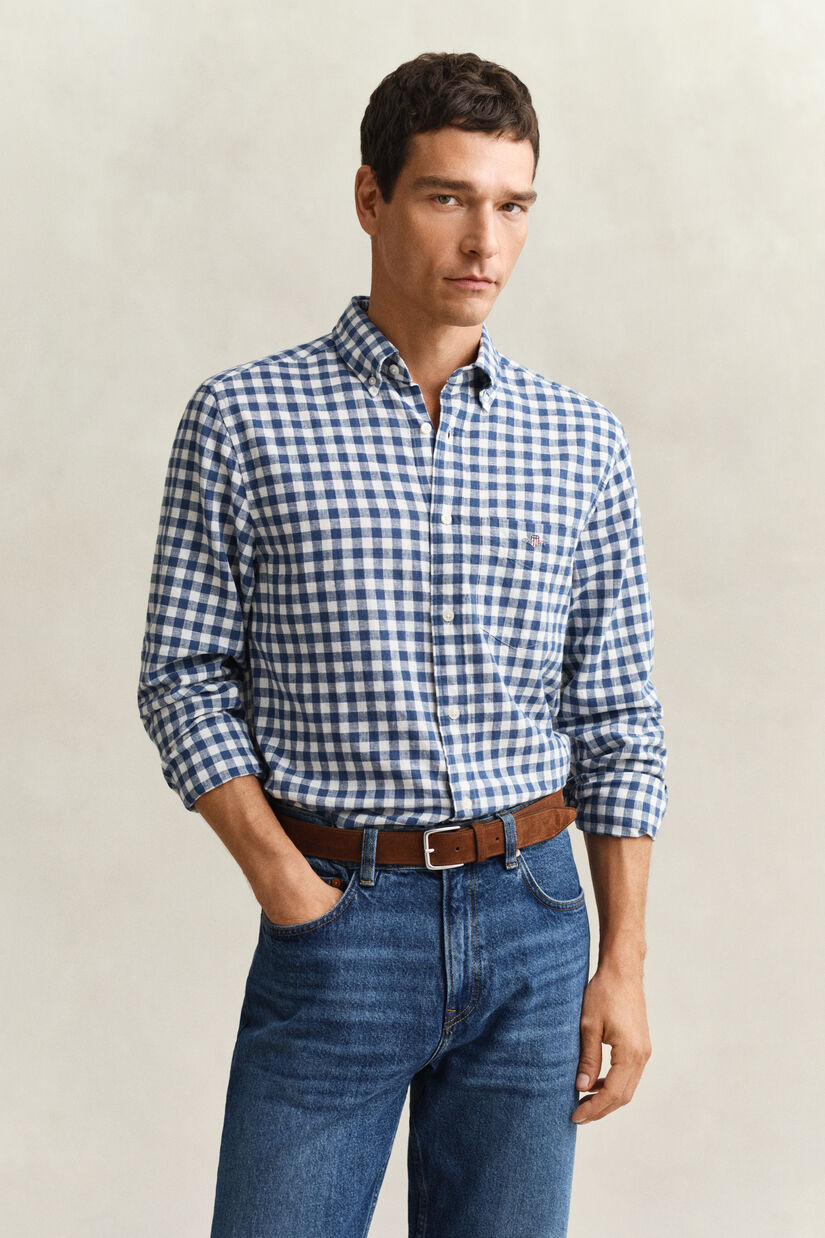 Chemise vichy en lin m&eacute;lang&eacute;