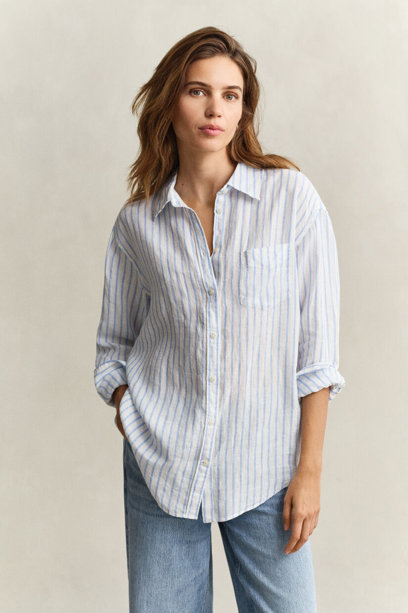 Chemise relaxed fit en lin &agrave; rayures
