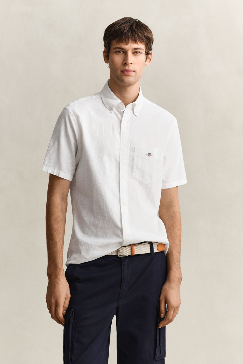 Chemise &agrave; manches courtes en lin m&eacute;lang&eacute;