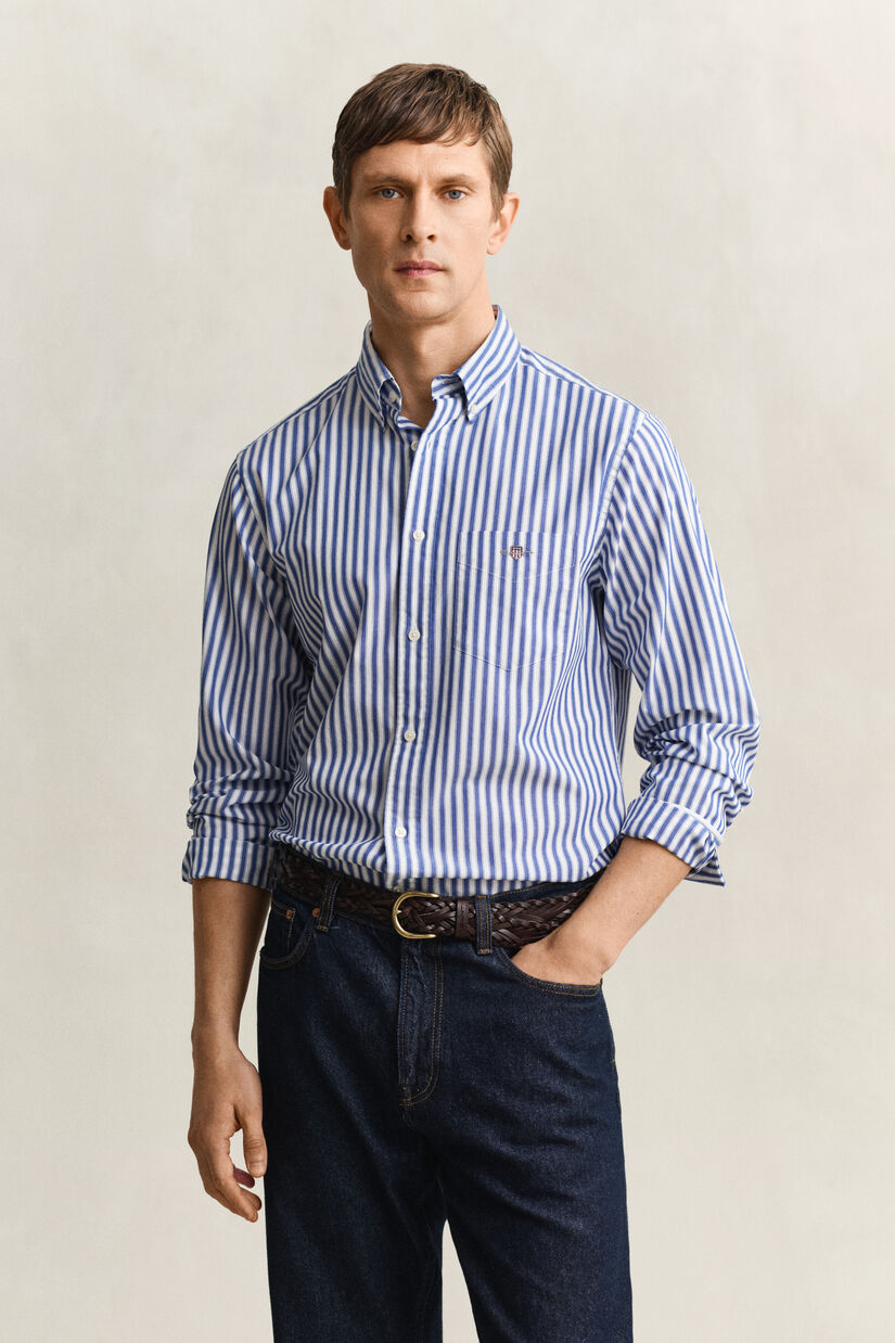 Chemise en popeline &agrave; rayures classique