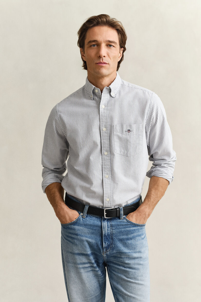 Chemise en coton Oxford classique &agrave; rayures Banker