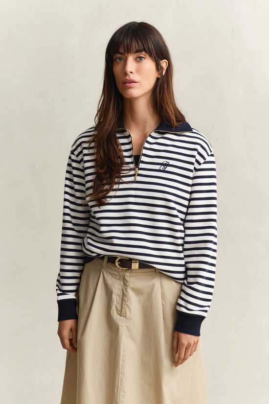 Sweat-shirt &agrave; demi-zip &agrave; rayures