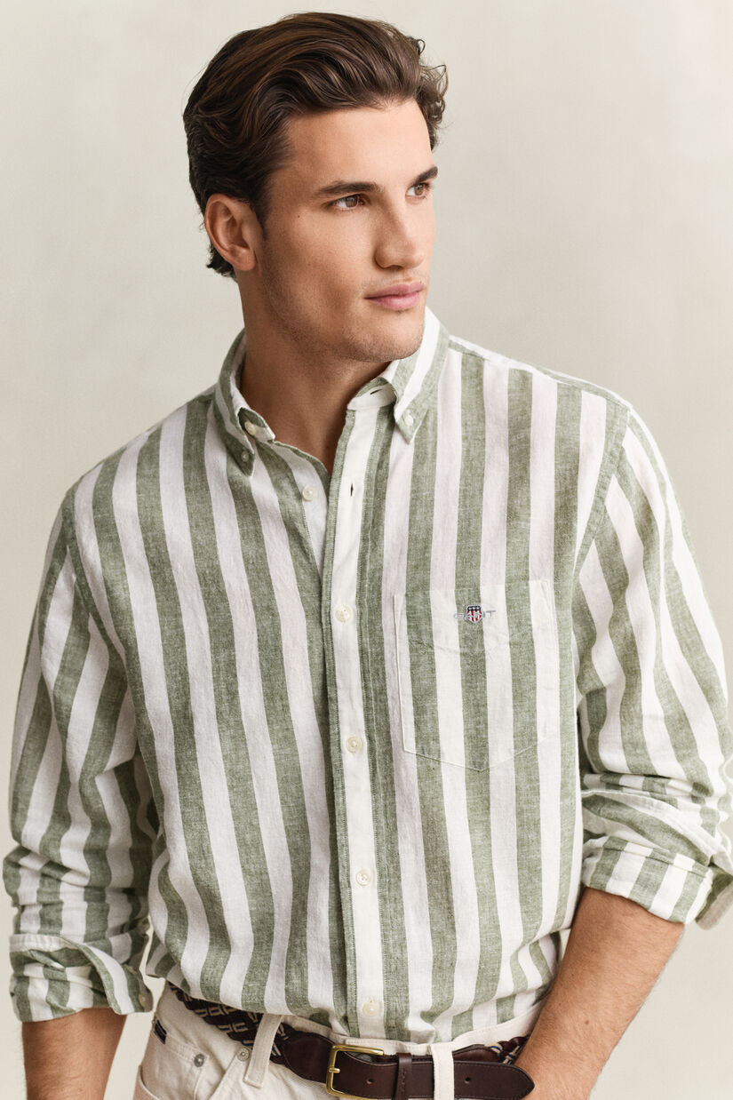 Chemise en lin m&eacute;lang&eacute; &agrave; rayures