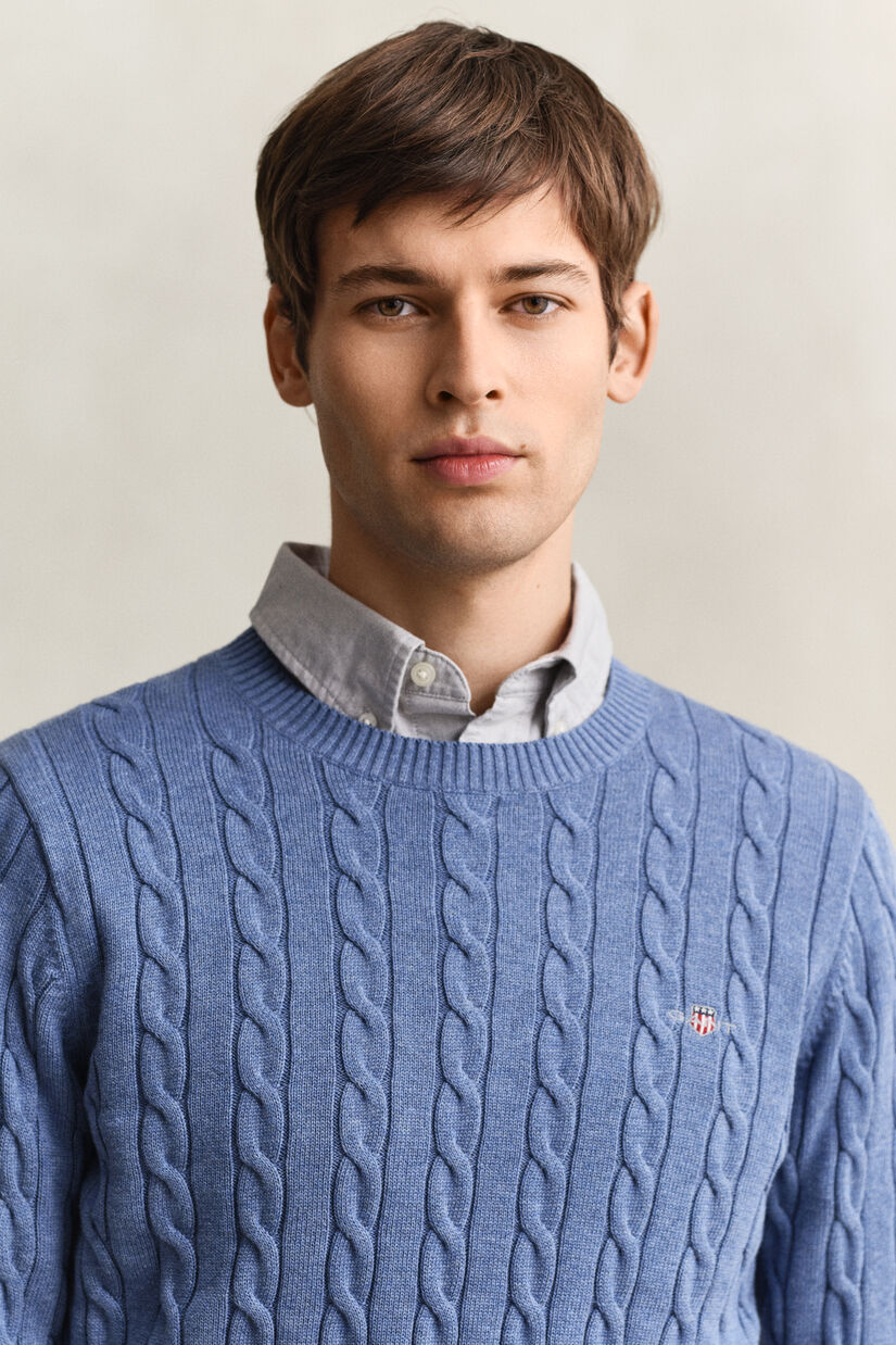 Pull col rond en maille de coton torsad&eacute;e