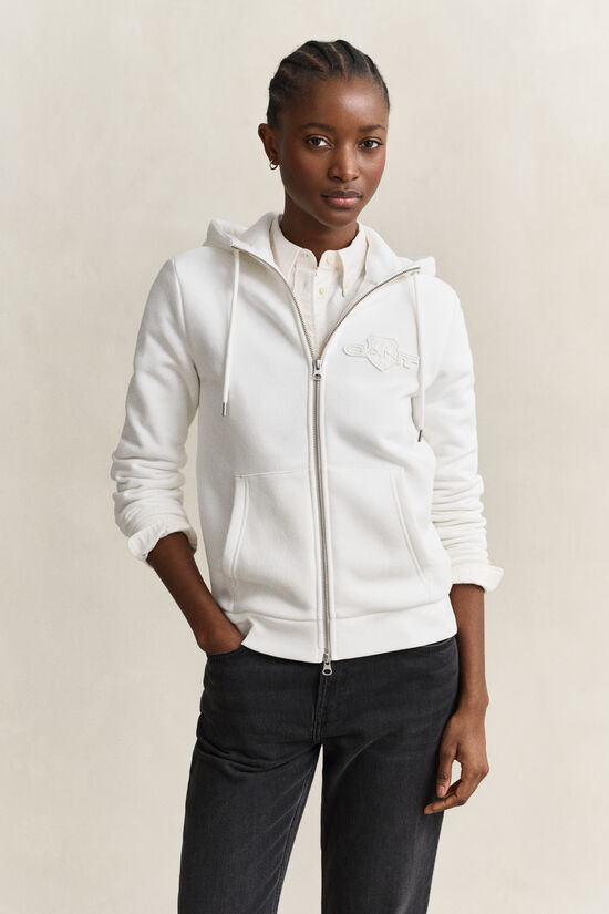 Sweat &agrave; capuche zipp&eacute; avec &eacute;cusson ton sur ton