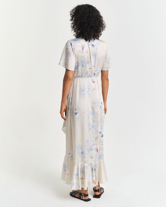 Robe portefeuille &agrave; manches courtes avec imprim&eacute; floral et volants
