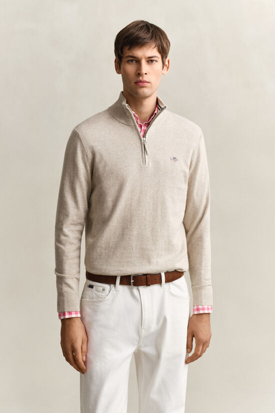Pull &agrave; demi-zip en coton classique