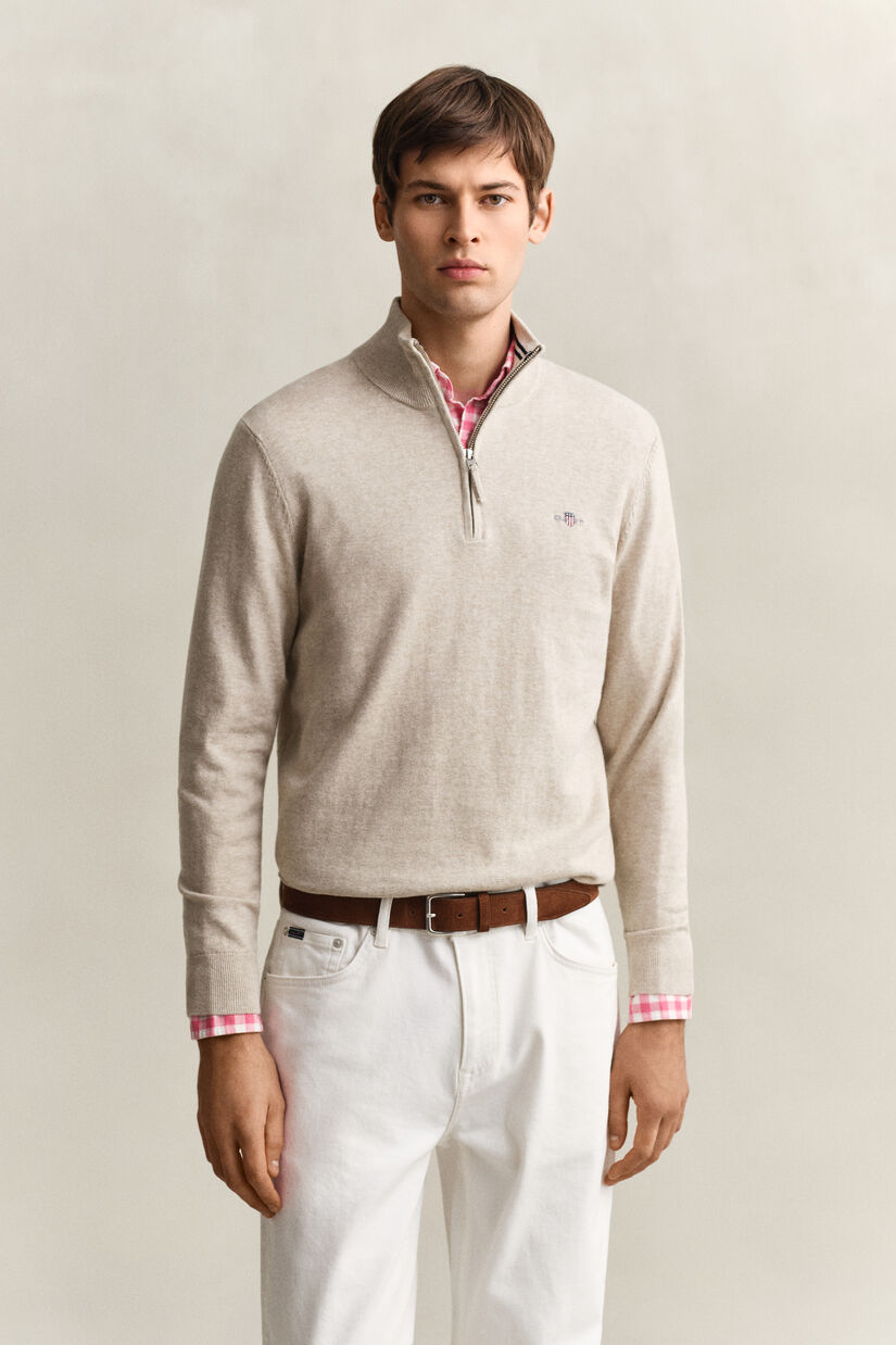 Pull &agrave; demi-zip en coton classique