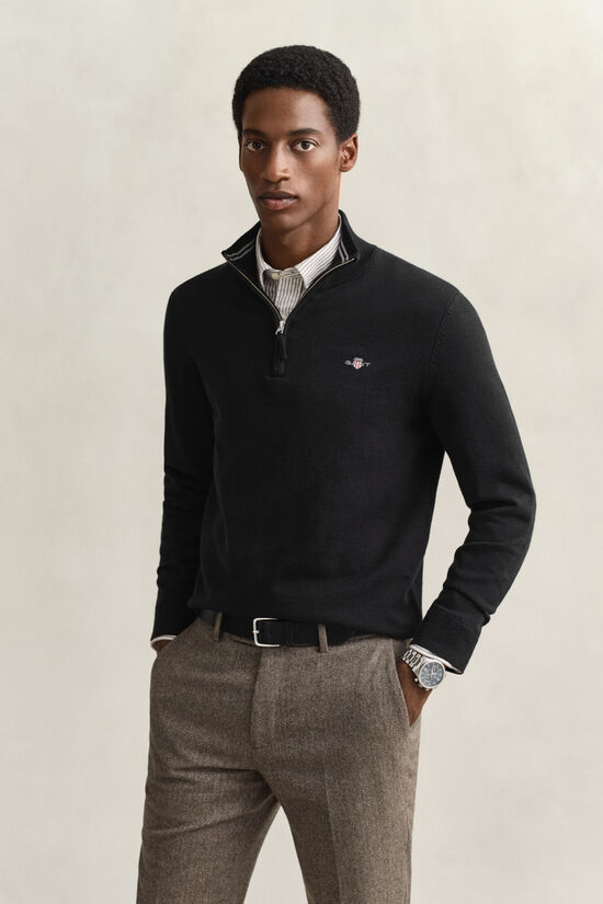 Pull &agrave; demi-zip en coton classique