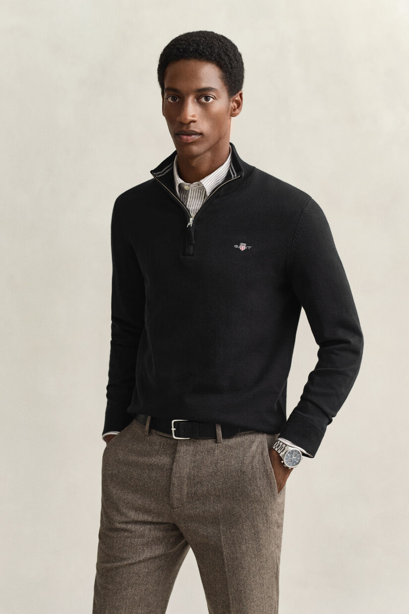 Pull &agrave; demi-zip en coton classique
