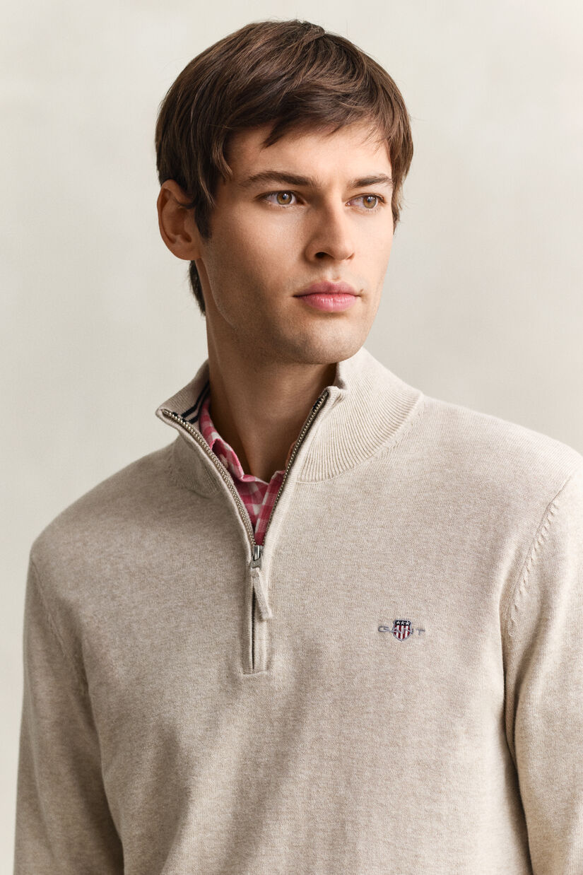 Pull &agrave; demi-zip en coton classique