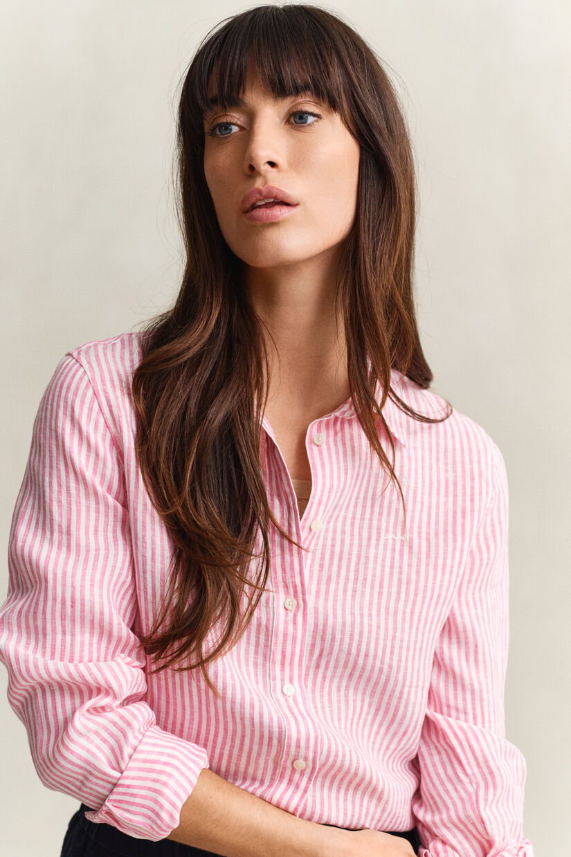 Chemise regular fit en lin &agrave; rayures