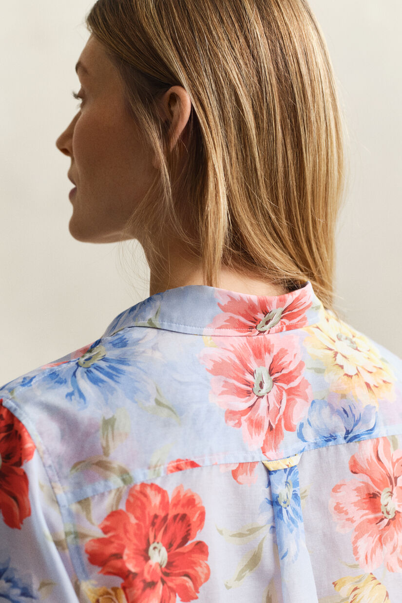 Chemise en coton et soie &agrave; fleurs