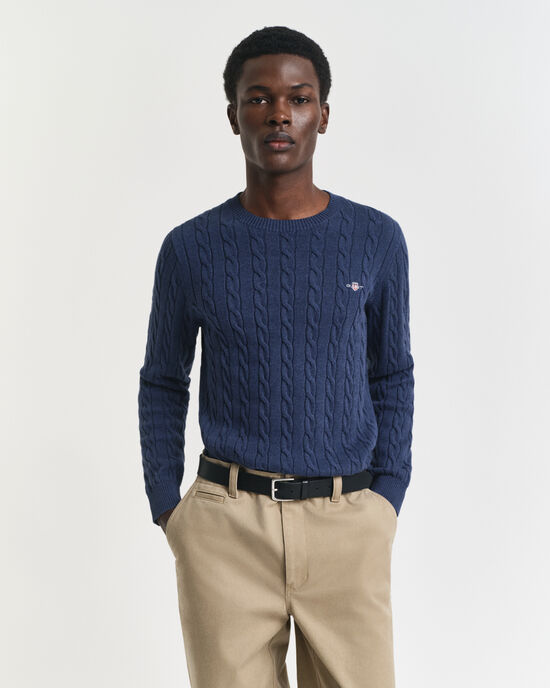Pull col rond en maille de coton torsad&eacute;e