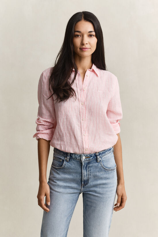 Chemise regular fit en lin &agrave; rayures