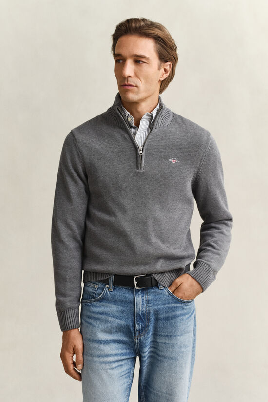 Pull en coton d&eacute;contract&eacute; &agrave; demi-zip