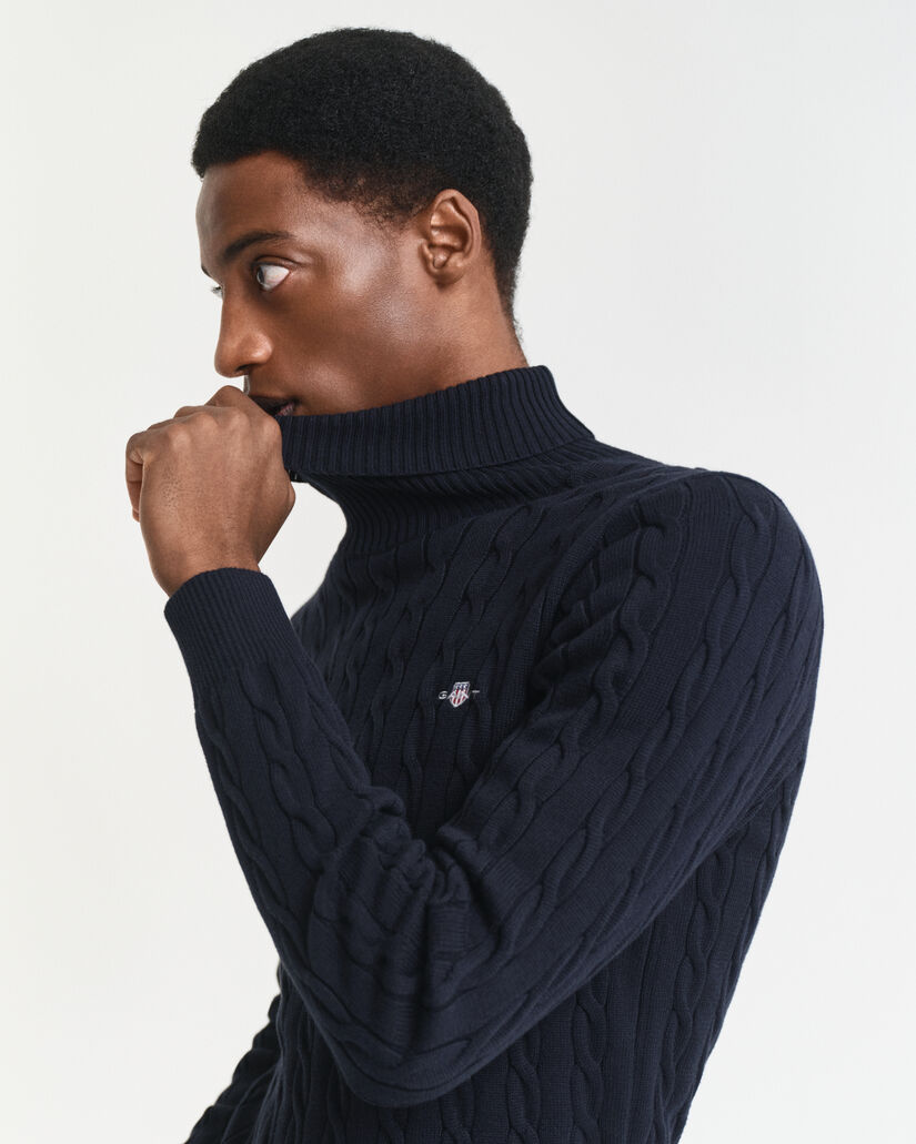 Pull col roul&eacute; en maille torsad&eacute;e de coton