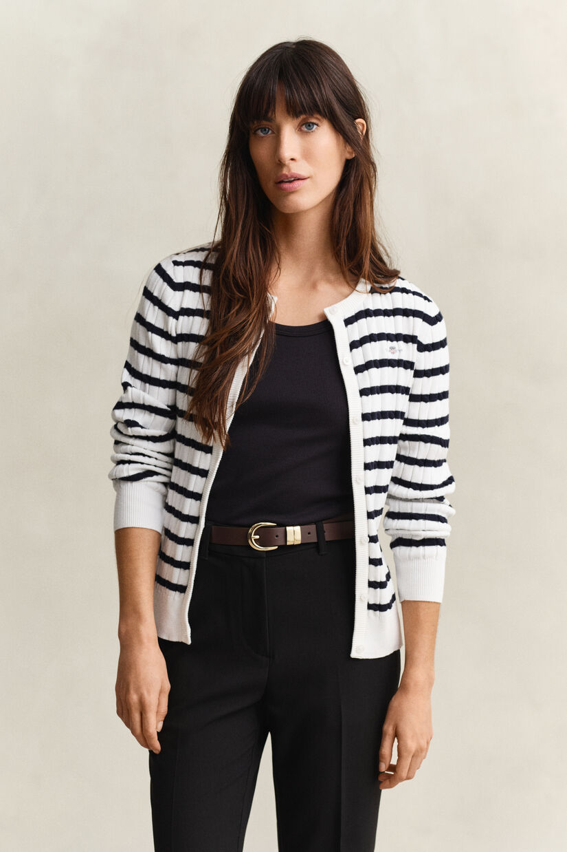 Cardigan en maille torsad&eacute;e &agrave; rayures