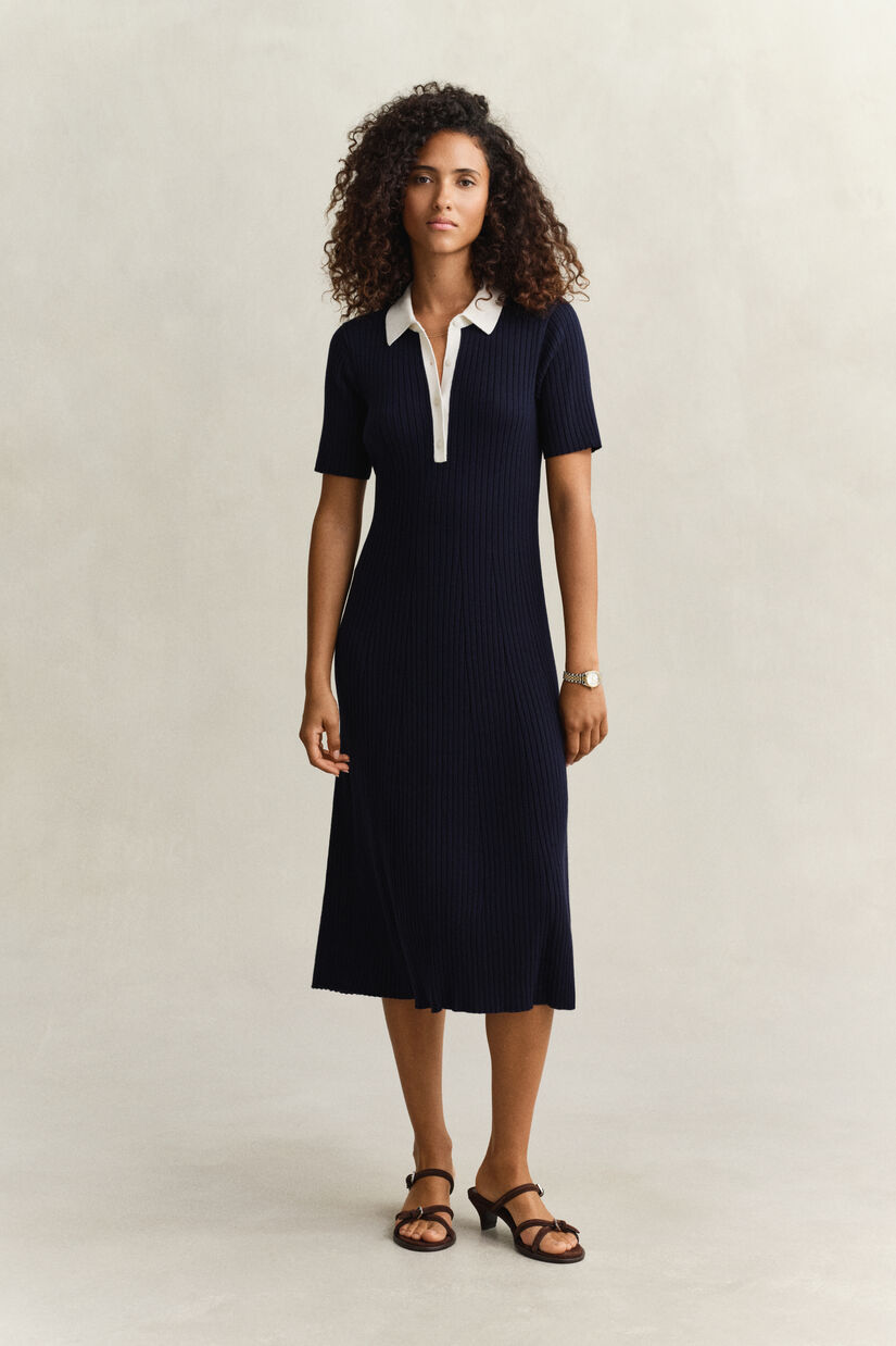 Robe polo en maille c&ocirc;tel&eacute;e