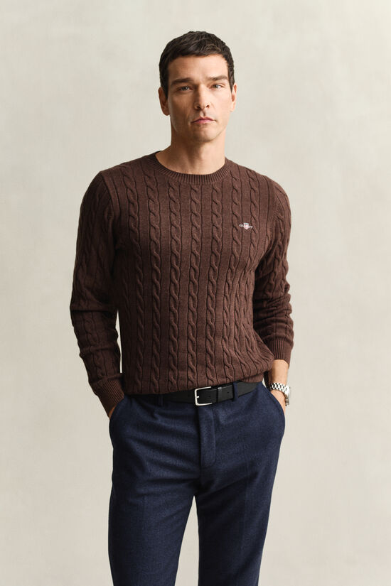 Pull col rond en maille de coton torsad&eacute;e