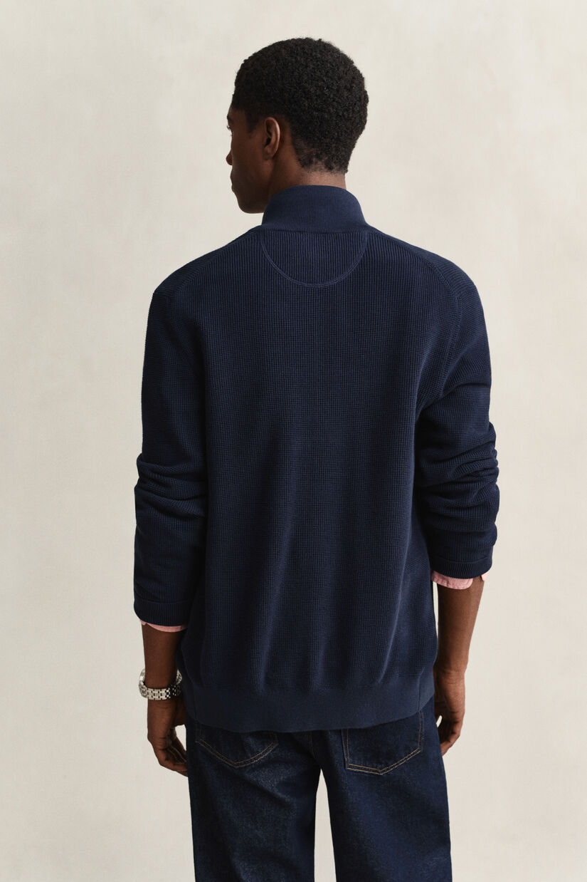 Cardigan zipp&eacute; en coton textur&eacute;