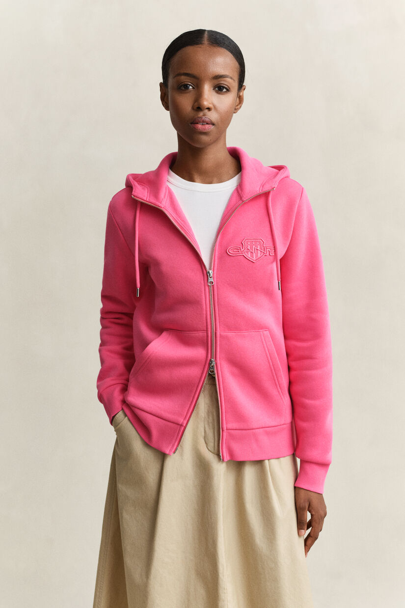 Sweat &agrave; capuche zipp&eacute; avec &eacute;cusson ton sur ton