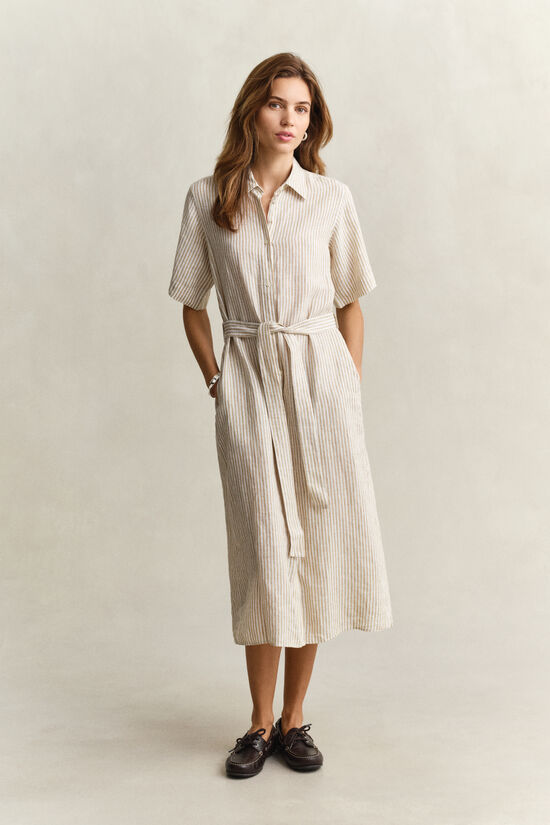 Robe-chemise en lin &agrave; rayures