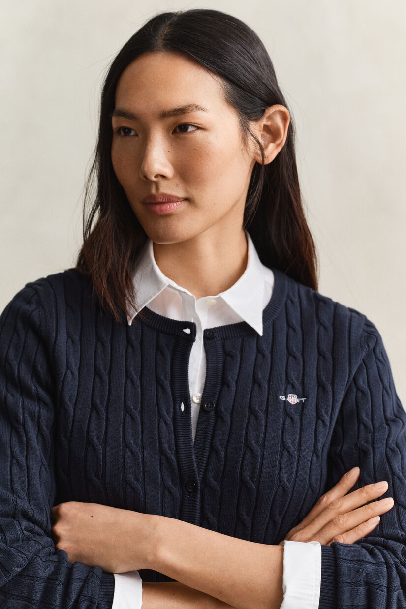 Cardigan en maille de coton stretch &agrave; torsades