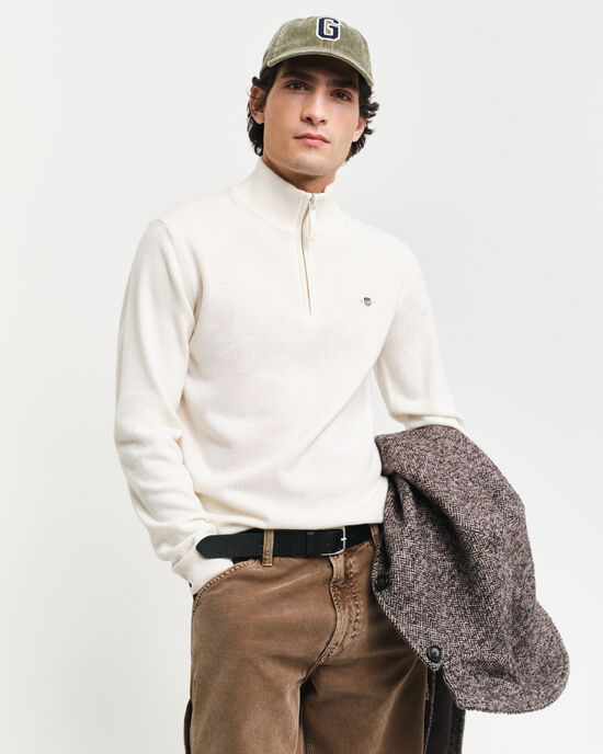 Pull &agrave; demi-zip en laine d'agneau ultra-fine