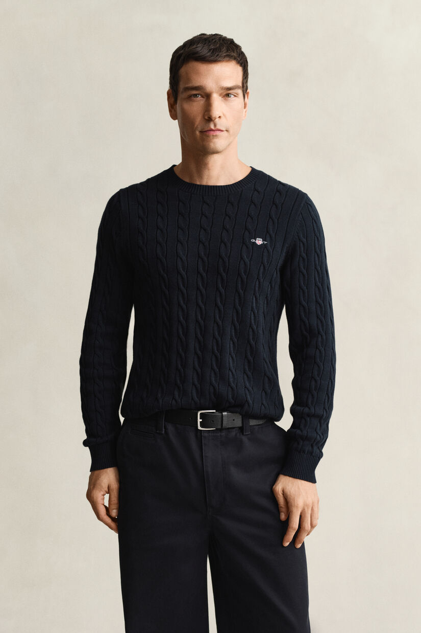 Pull col rond en maille de coton torsad&eacute;e