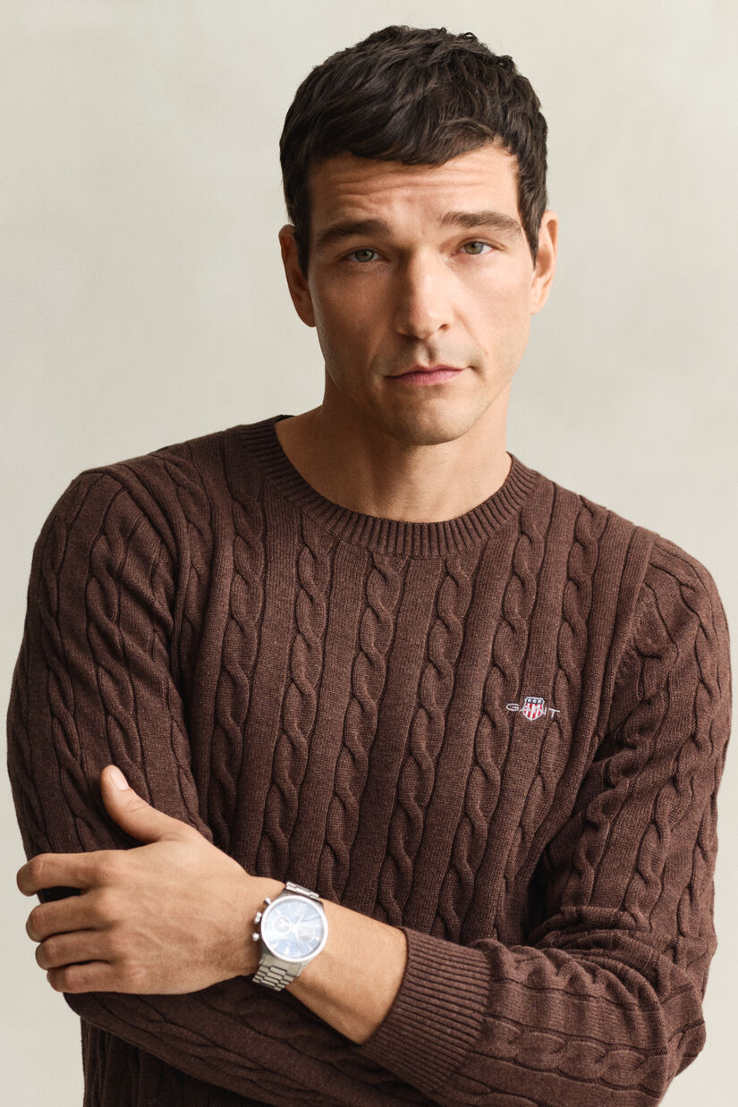 Pull col rond en maille de coton torsad&eacute;e